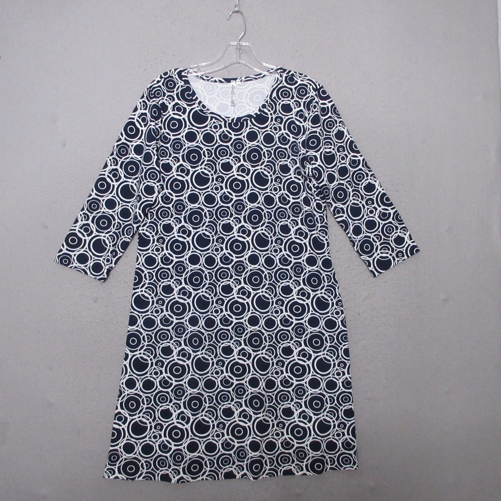 Lulu-B Dress Blue White Geometric Shift Mod Retro Beach Vacation Resort Comfort